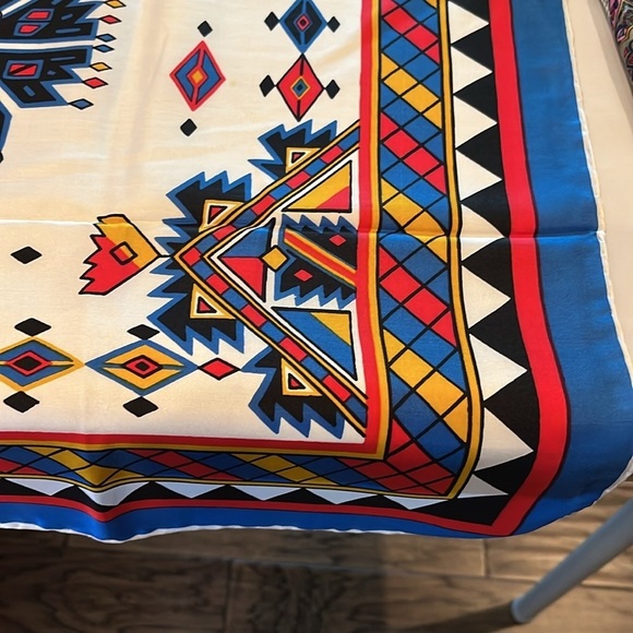 Tribal Print Multicolor Geometric Silk Square Scarf Vibrant Abstract Bold - Picture 6 of 11
